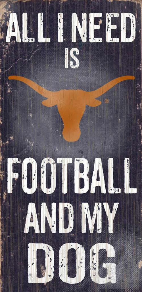 Texas Longhorns Wood Sign Football and Dog 6"x12"