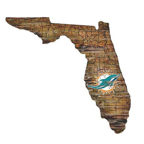 Miami Dolphins Sign Wood 24 Inch State Wall Art Design