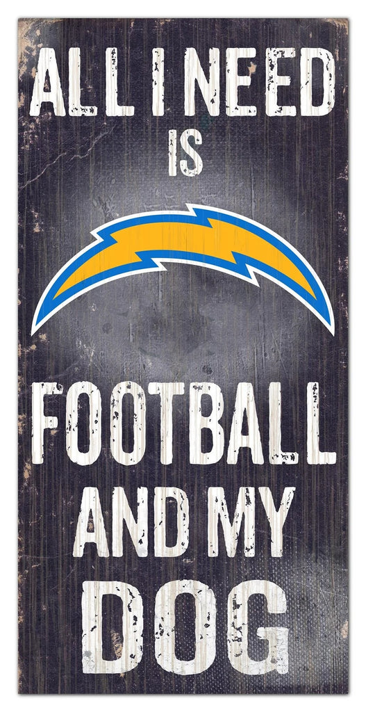 Los Angeles Chargers Sign Wood 6x12 Football and Dog Design