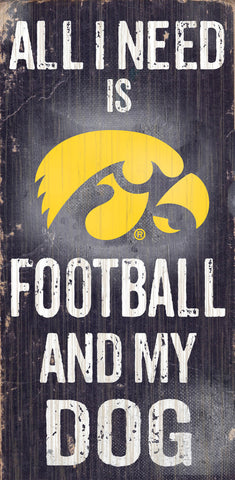 Iowa Hawkeyes Wood Sign Football and Dog 6x12