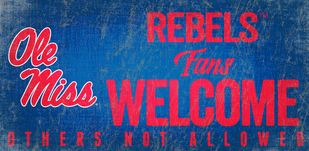 Ole Miss Rebels Wood Sign Fans Welcome 12x6