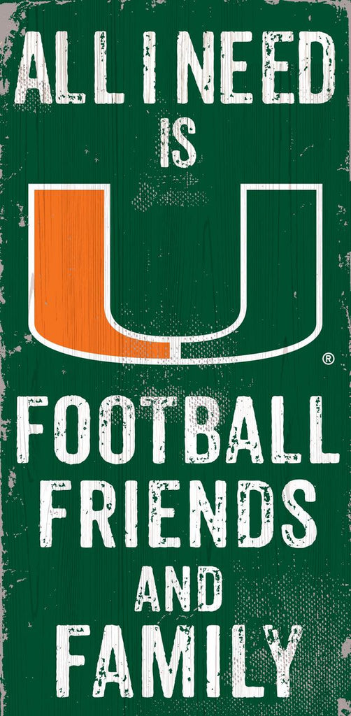 Miami Hurricanes Sign Wood 6x12 Football Friends and Family Design Color