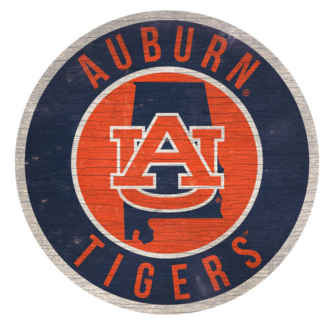 Auburn Tigers Sign Wood 12 Inch Round State Design Special Order