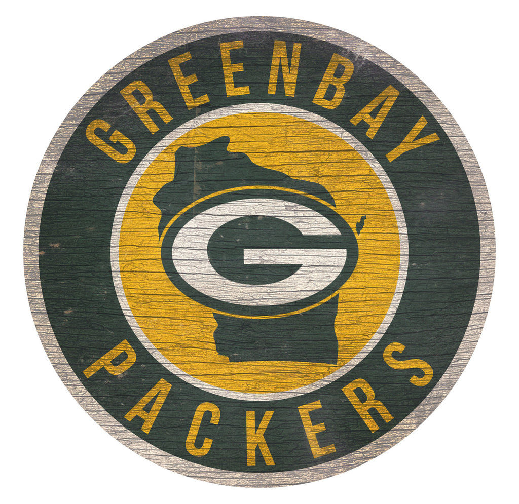 Green Bay Packers s Sign Wood 12 Inch Round State Design