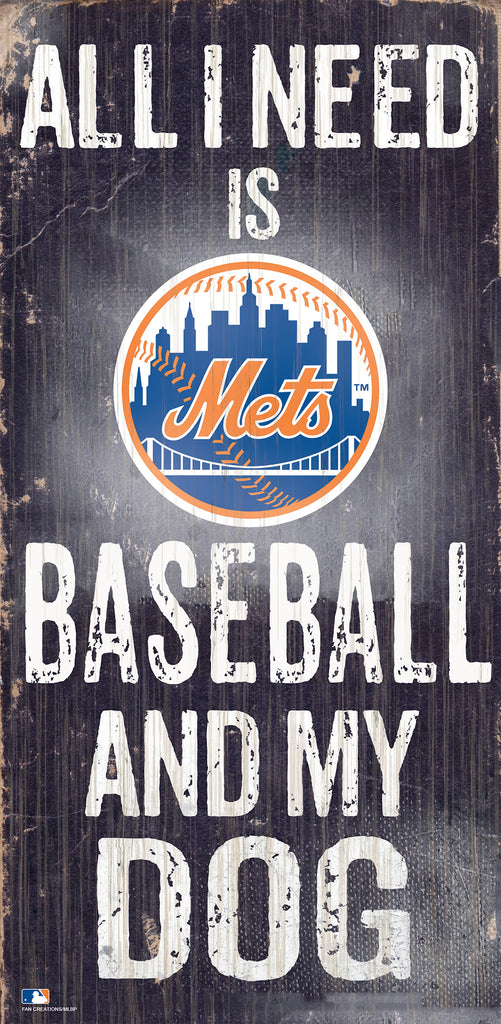 New York Mets Sign Wood 6x12 Baseball and Dog Design