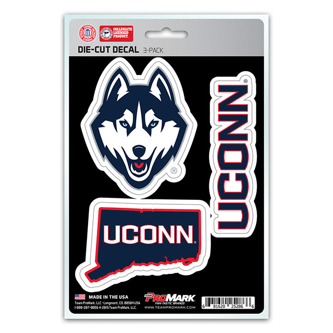Connecticut Huskies Decal Die Cut Team 3 Pack Special Order