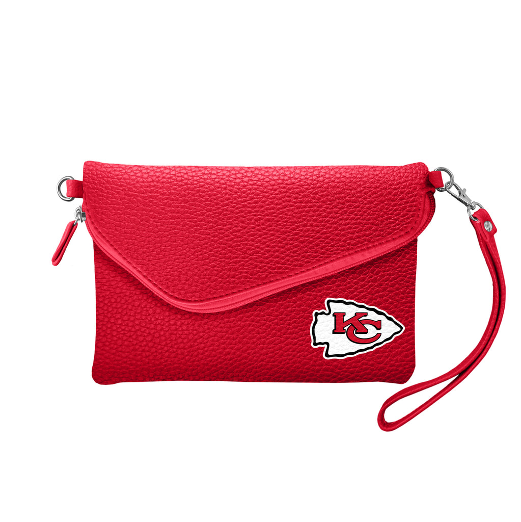 Kansas City Chiefs Purse Pebble Fold Over Crossbody Light Red Special Order