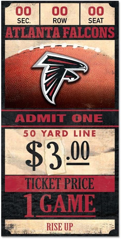 Atlanta Falcons Sign 6x12 Wood Ticket