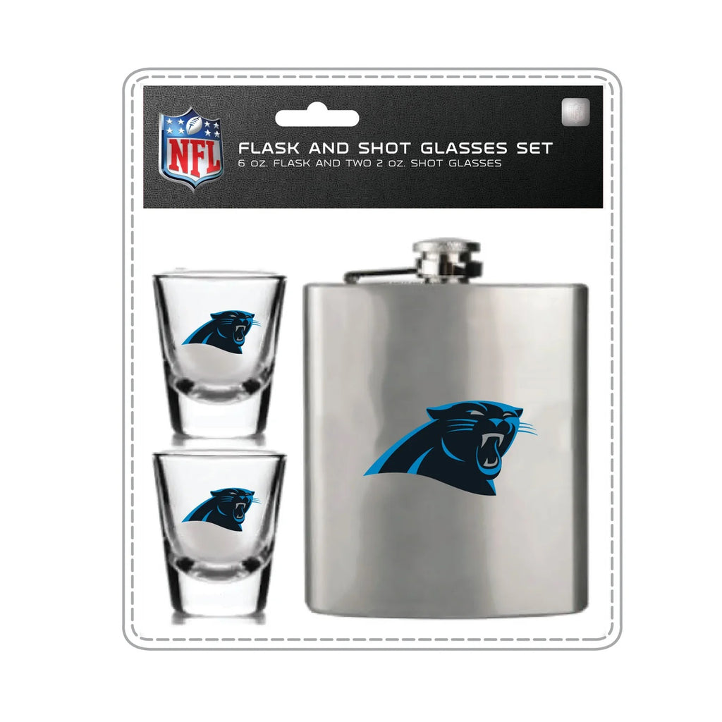 Carolina Panthers Flask and Shot Glass Set