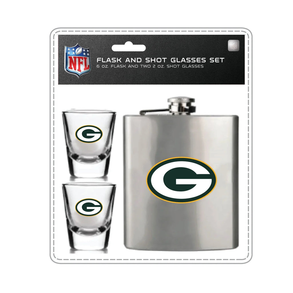 Green Bay Packers s Flask and Shot Glass Set