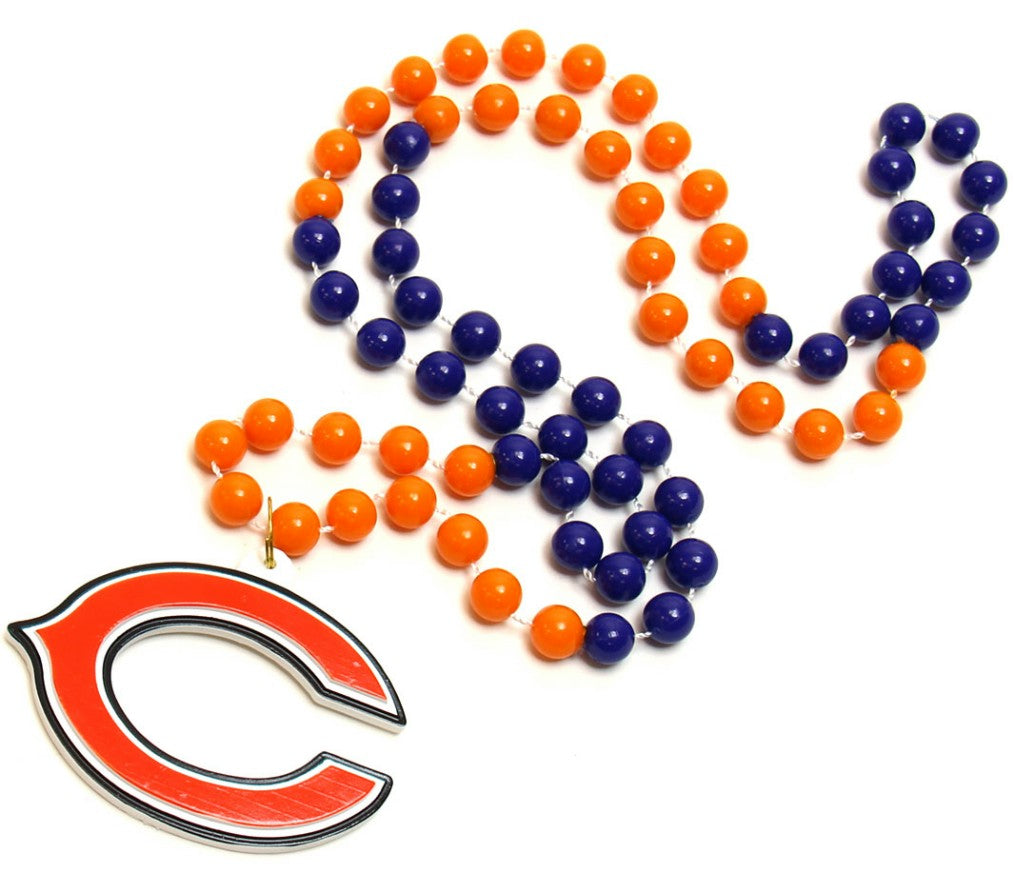 Chicago Bears Beads with Medallion Mardi Gras Style