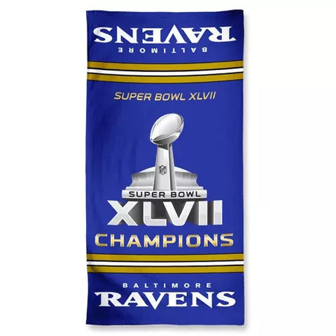 Baltimore Ravens Towel 30x60 Beach Style Super Bowl 47 Champion