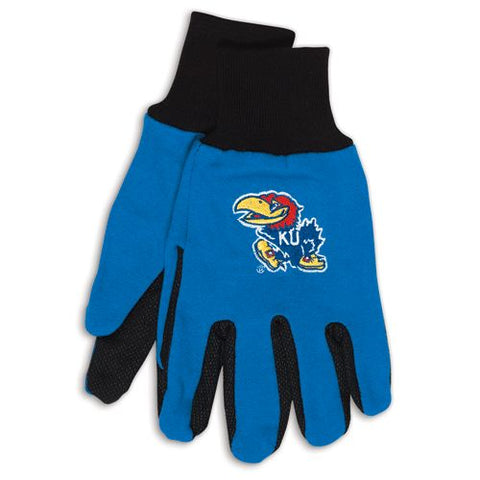Kansas Jayhawks Gloves Two Tone Style Adult Size Solid