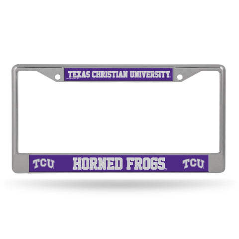 Texas Christian Horned Frogs License Plate Frame Chrome Printed Insert Special Order