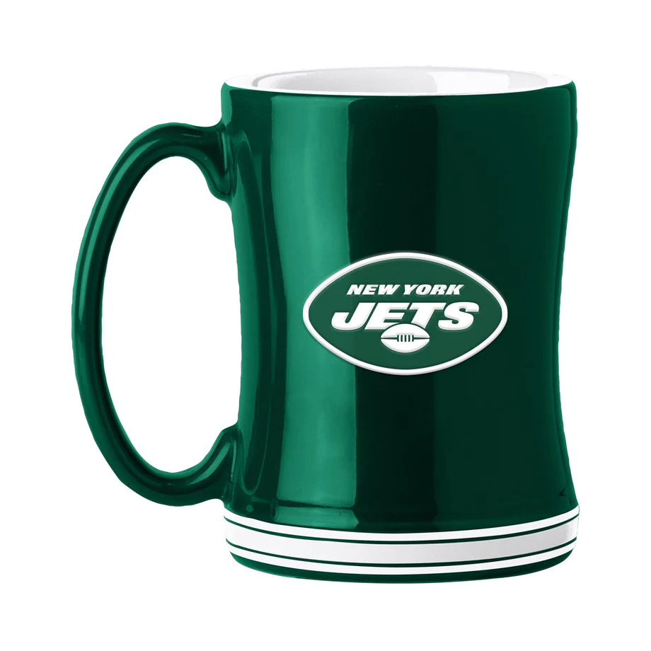 New York Jets Coffee Mug 14oz Sculpted Relief Team Color