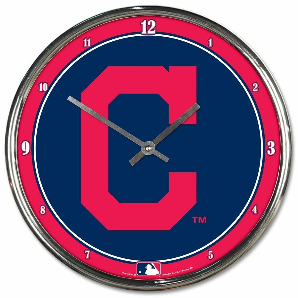 Cleveland Indians Clock Round Wall Style Chrome