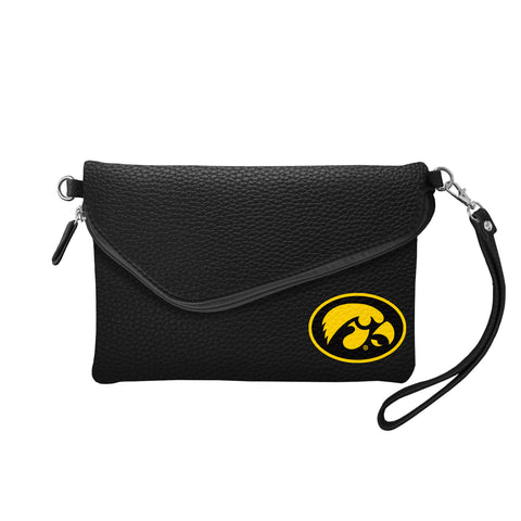 Iowa Hawkeyes Fold Over Crossbody Pebble - Black