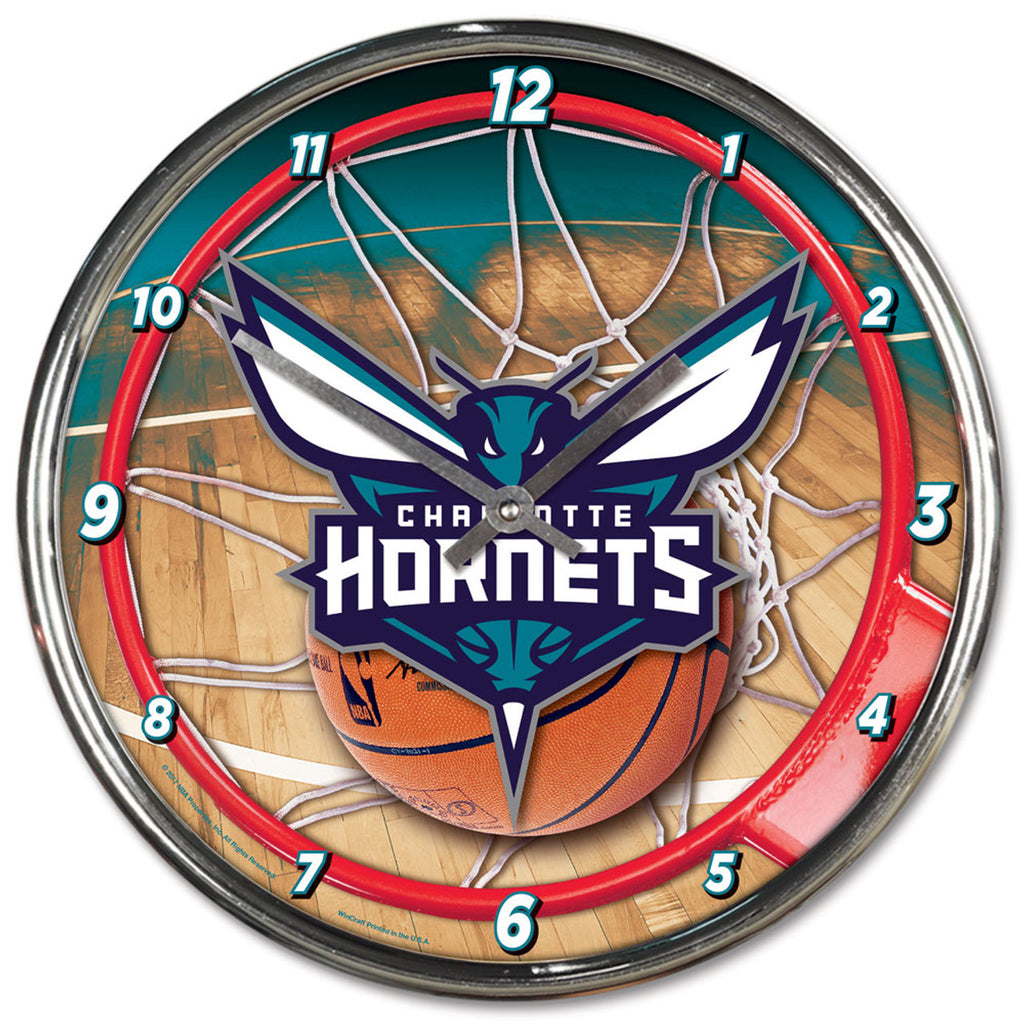 North Carolina Tar Heels Hornets Clock Round Wall Style Chrome