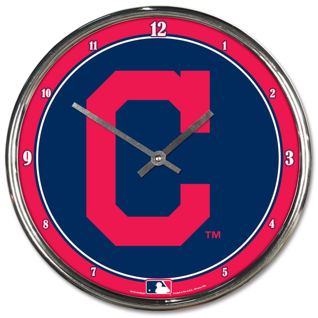 Cleveland Indians Round Chrome Wall Clock