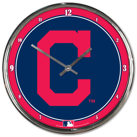 Cleveland Indians Round Chrome Wall Clock