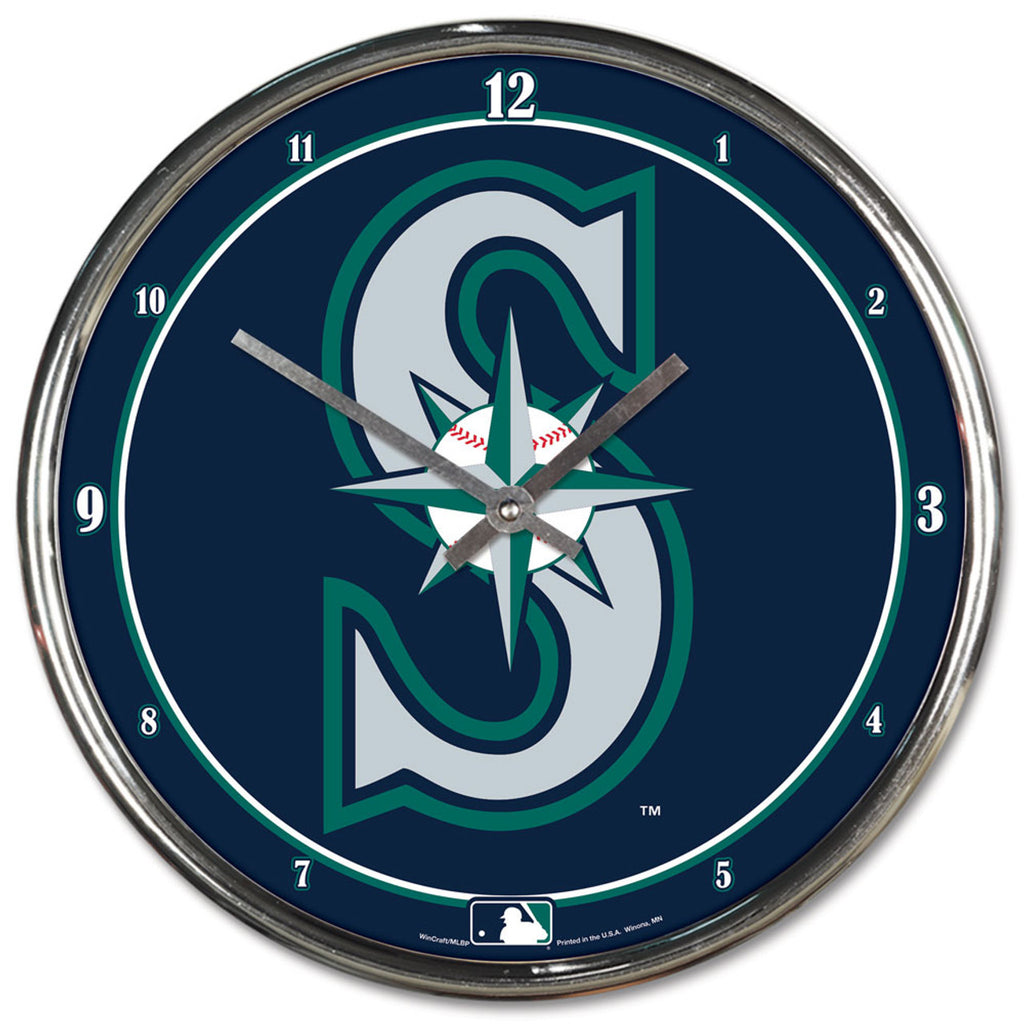 Seattle Mariners Clock Round Wall Style Chrome