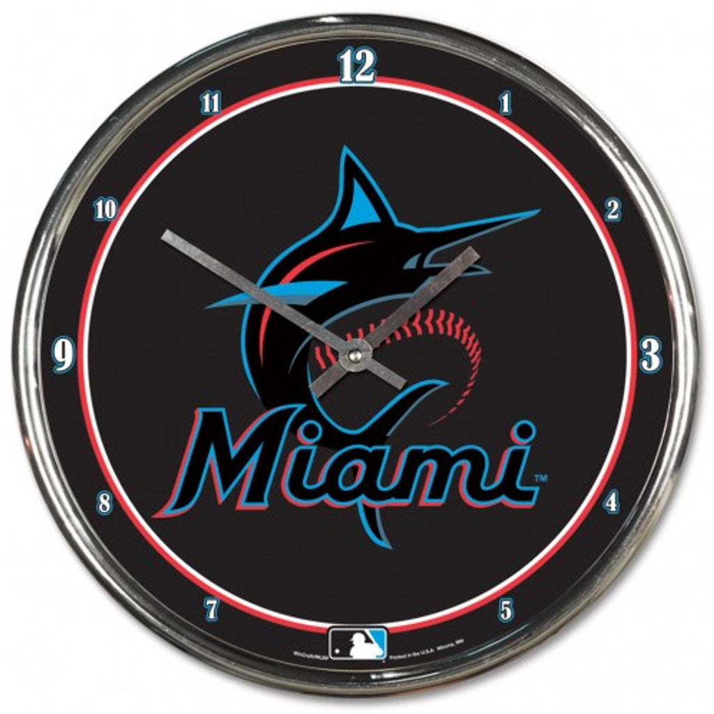 Miami Marlins Round Chrome Wall Clock