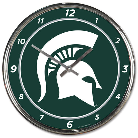 Michigan State Spartans Round Chrome Wall Clock