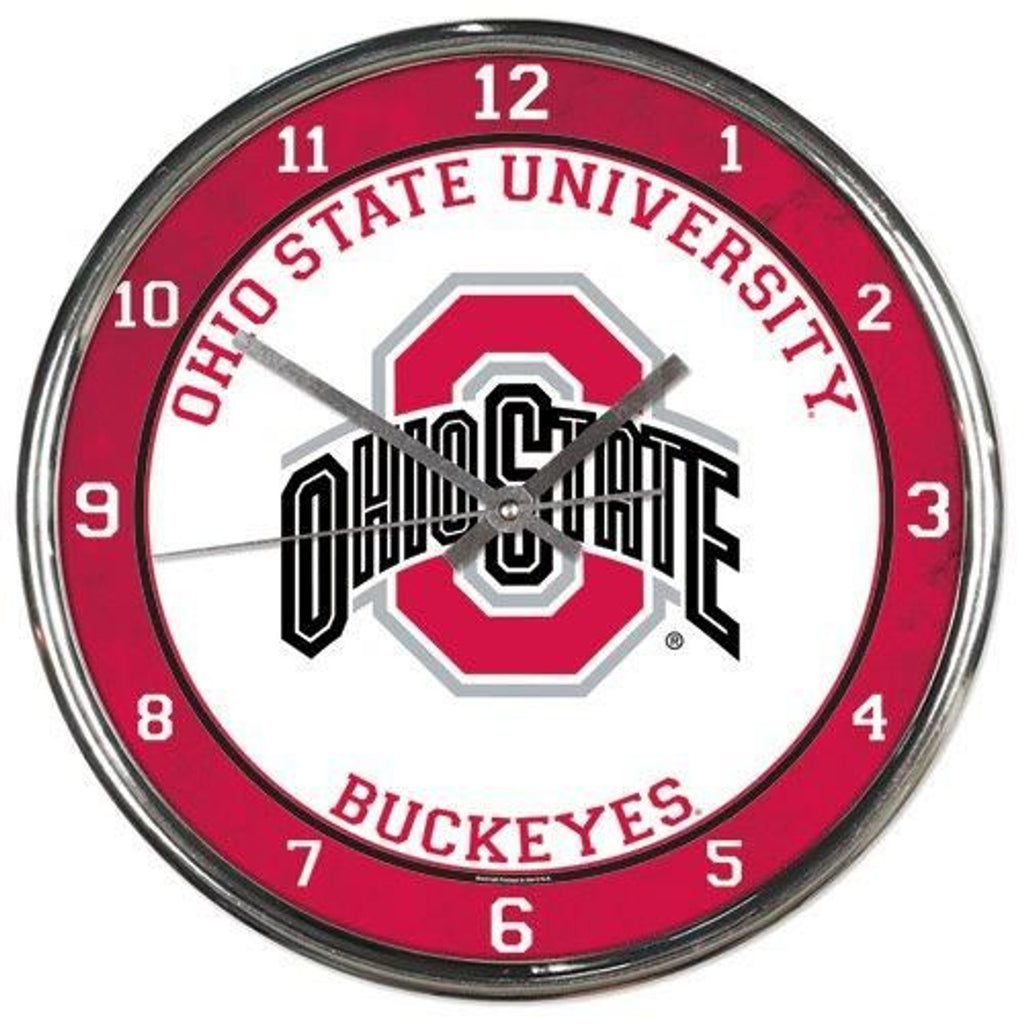 Ohio State Buckeyes Round Chrome Wall Clock