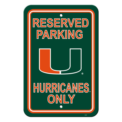 Miami Hurricanes Sign 12x18 Plastic Reserved Parking Style 