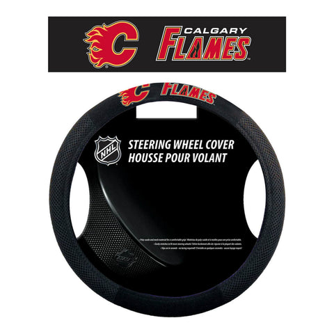 Calgary Flames Steering Wheel Cover Mesh Style 