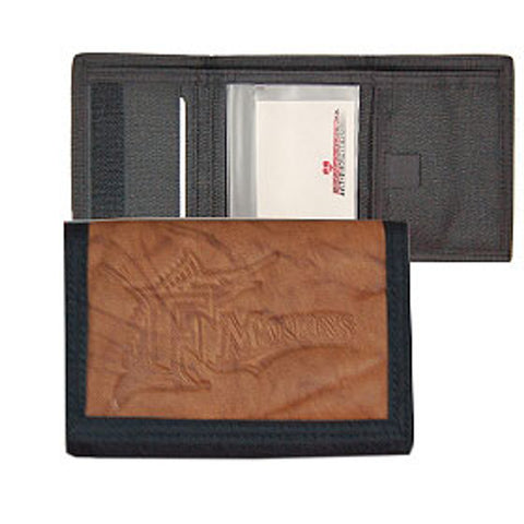 Miami Marlins Leather/Nylon Embossed Tri Fold Wallet