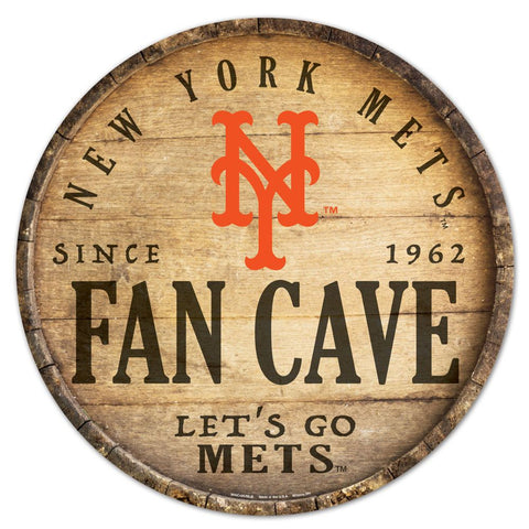 New York Mets Sign Wood 14 Inch Round Barrel Top Design