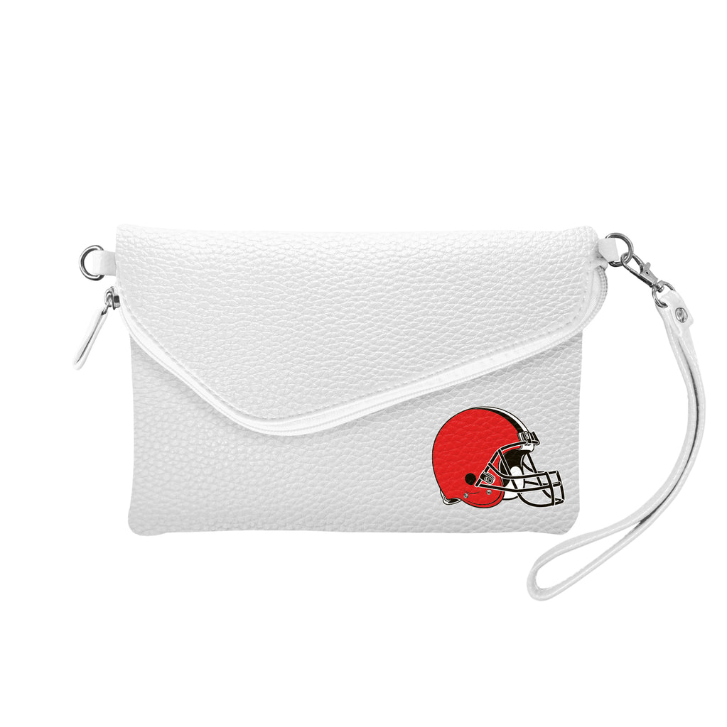Cleveland Browns Fold Over Crossbody Pebble - White