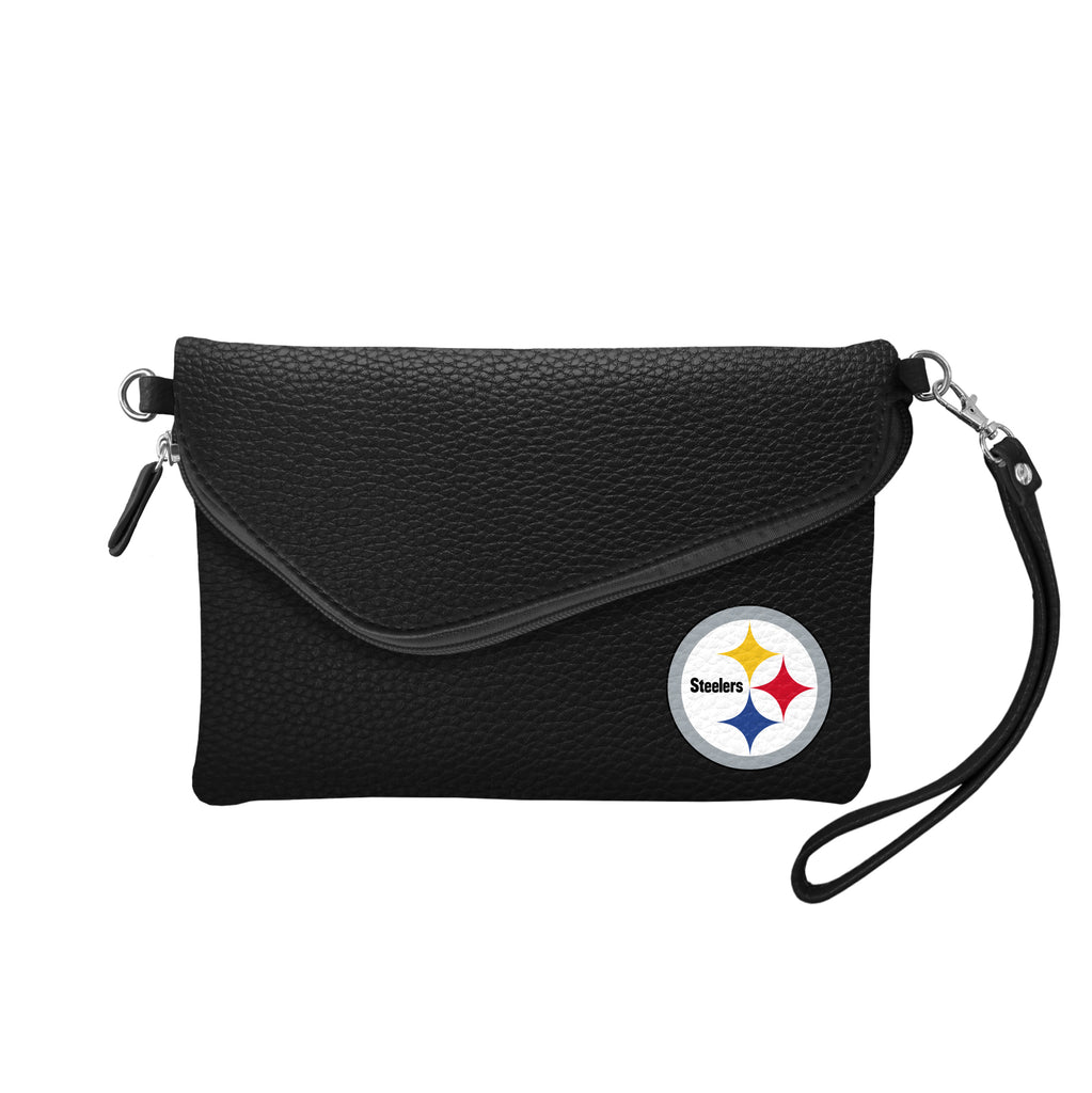 Pittsburgh Steelers Fold Over Crossbody Pebble - Black