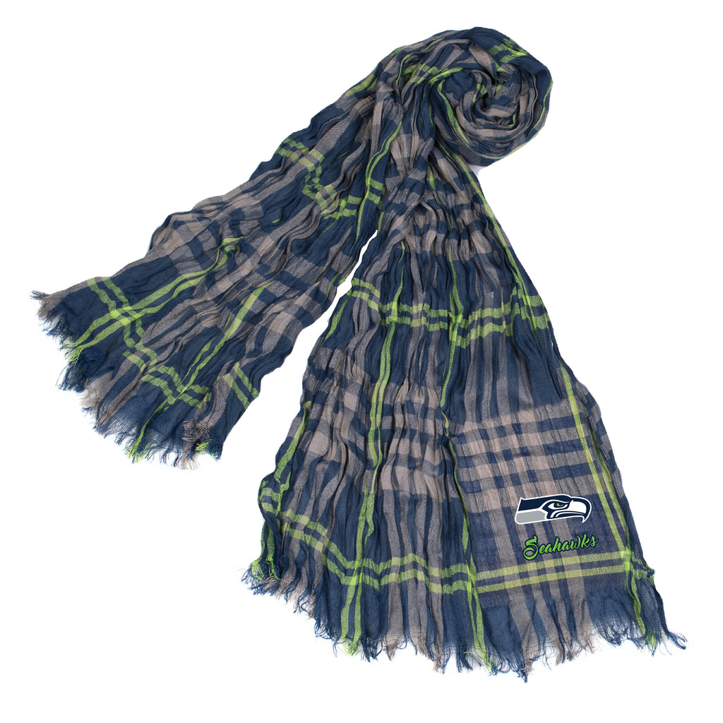 Seattle Seahawks Crinkle Scarf Plaid - NVLIM