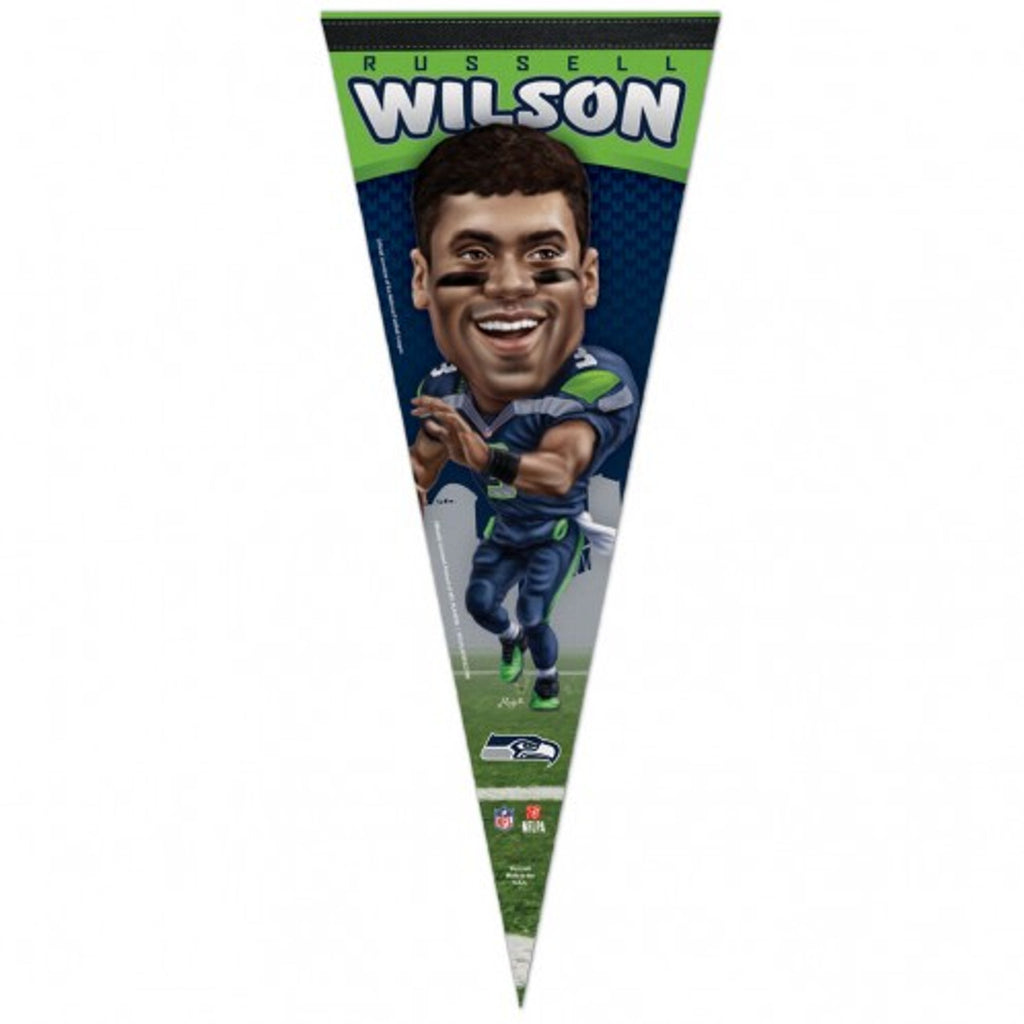 Seattle Seahawks Pennant 12x30 Premium Style Russell Wilson Caricature Design Special Order