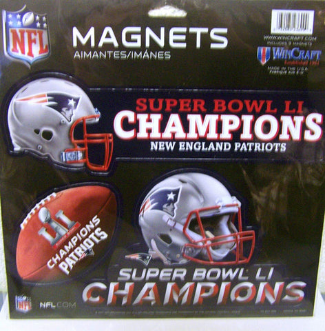 New England Patriots Magnets 11x11 Die Cut Vinyl Set of 3 Super Bowl 51 Champions Design