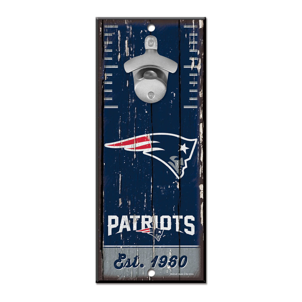 New England Patriots Sign Wood 5x11 Bottle Opener