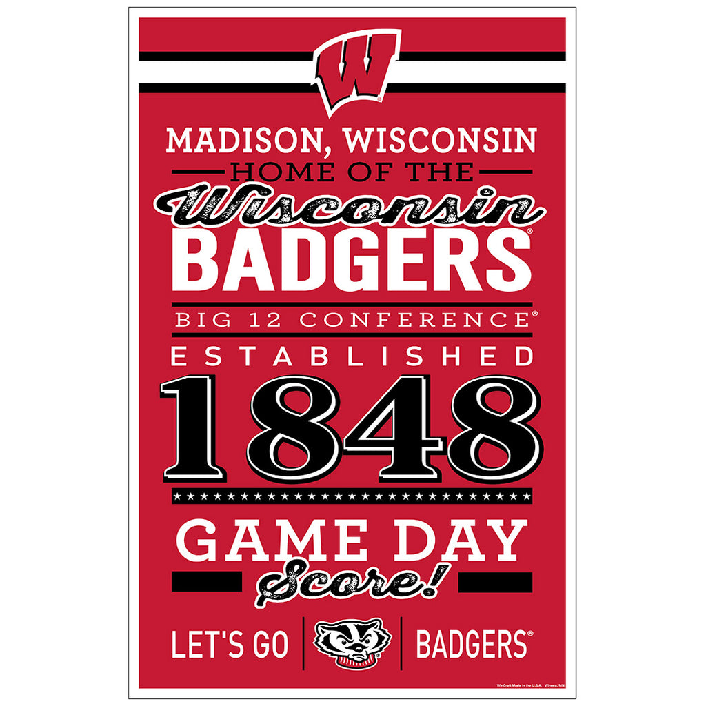 Wisconsin Badgers Sign 11x17 Wood Established Design 