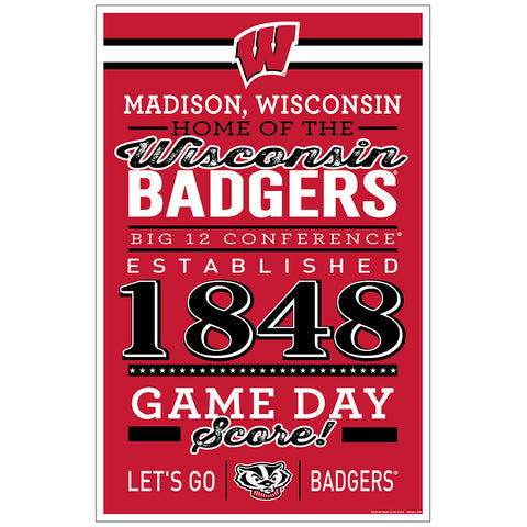 Wisconsin Badgers Sign 11x17 Wood Established Design 