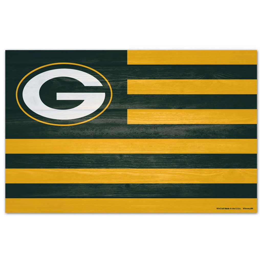 Green Bay Packers s Sign 11x17 Wood American Flag Design Special Order