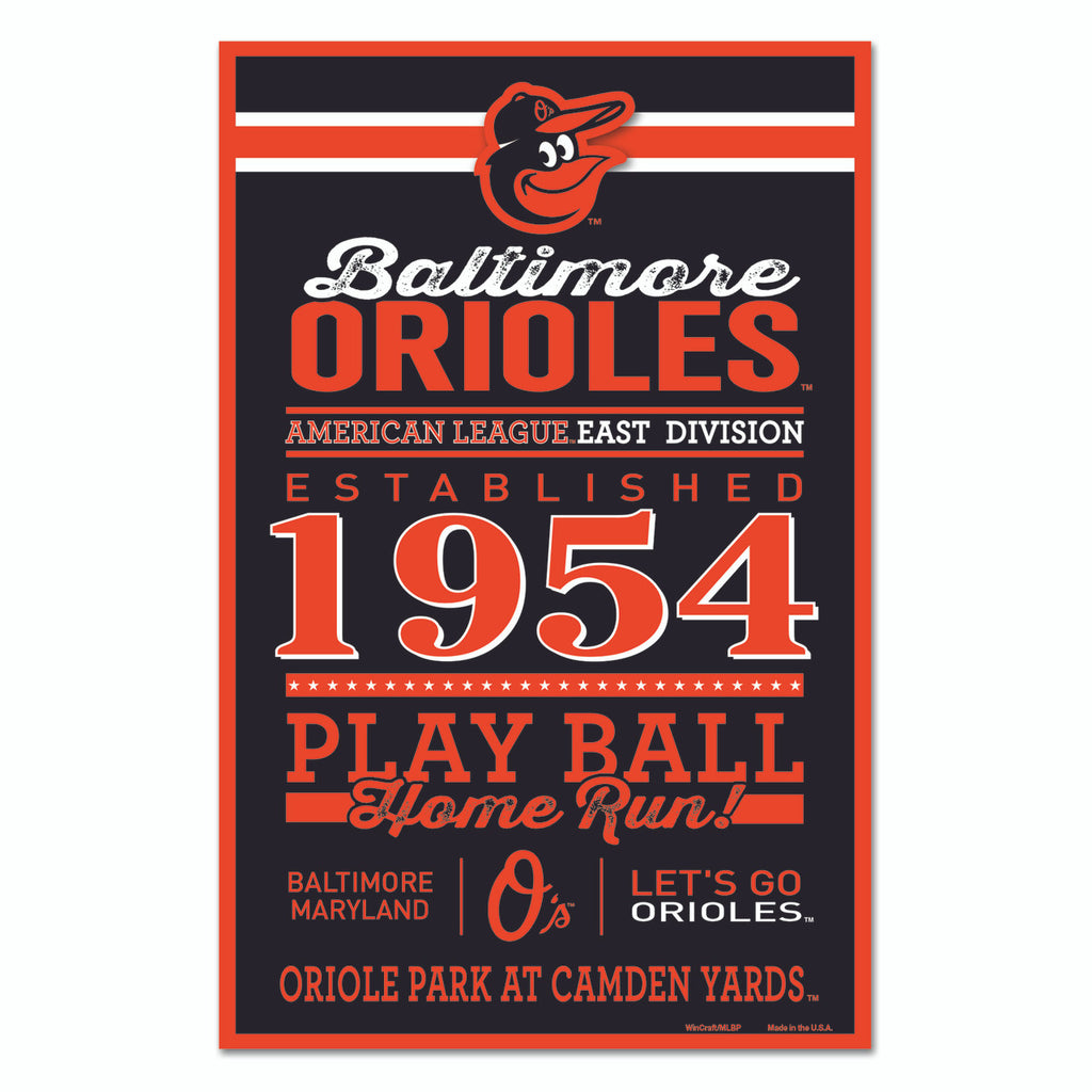 Baltimore Orioles Sign 11x17 Wood Established Design Special Order