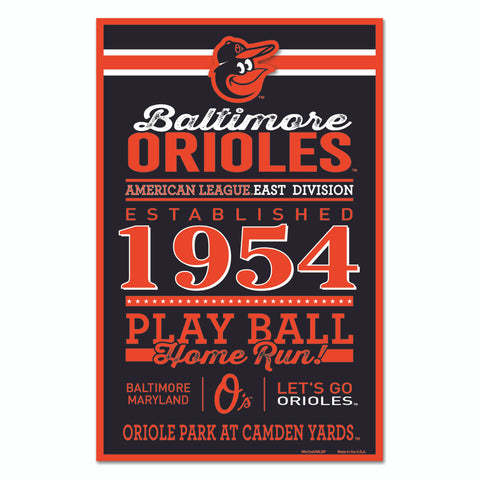 Baltimore Orioles Sign 11x17 Wood Established Design Special Order