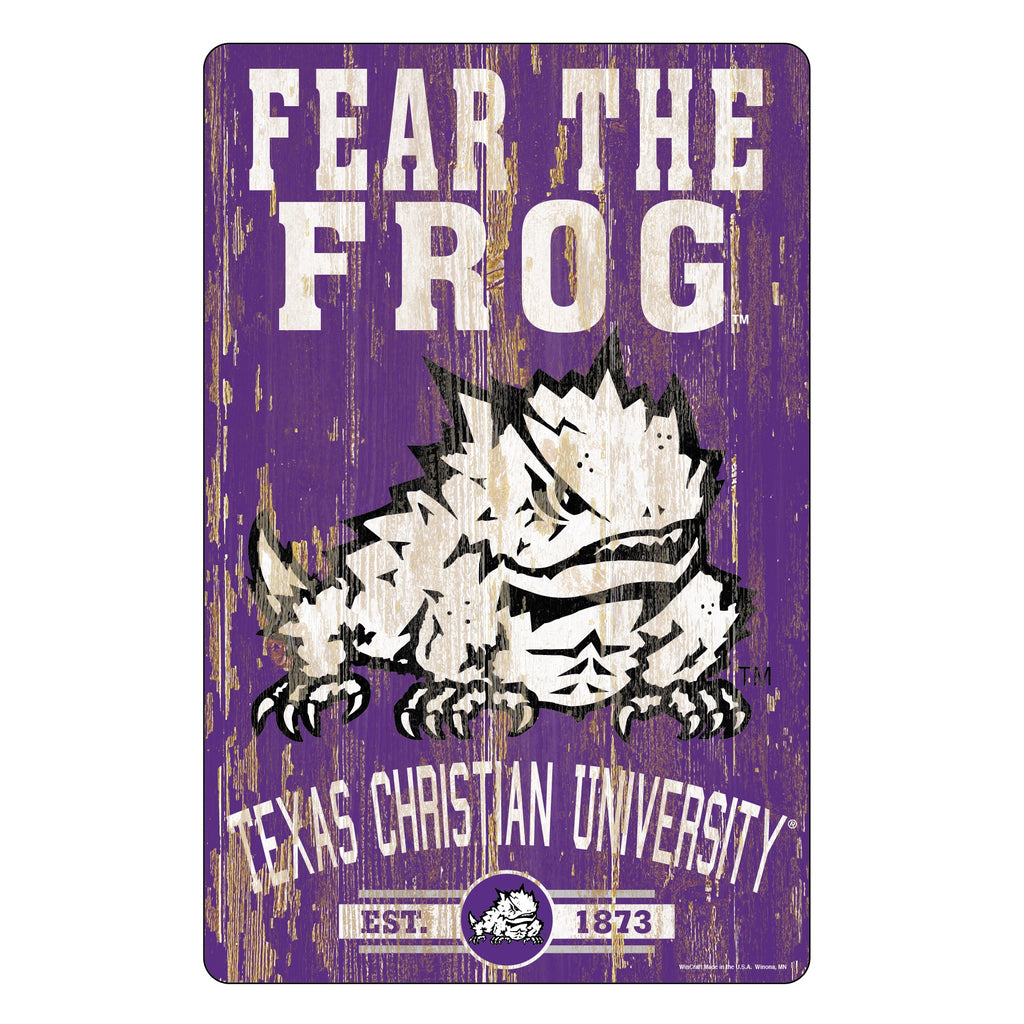Texas Christian Horned Frogs Sign 11x17 Wood Slogan Design 