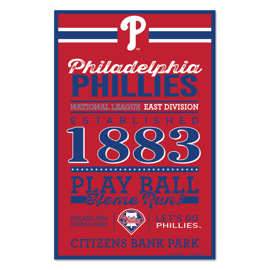Philadelphia Phillies Sign 11x17 Wood Established Design 