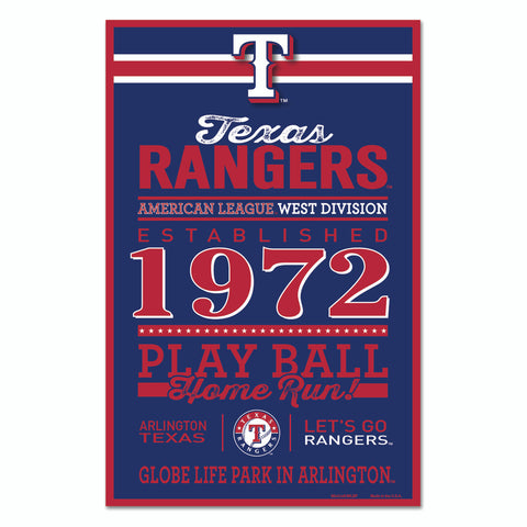 Texas Rangers Sign 11x17 Wood Established Design Special Order