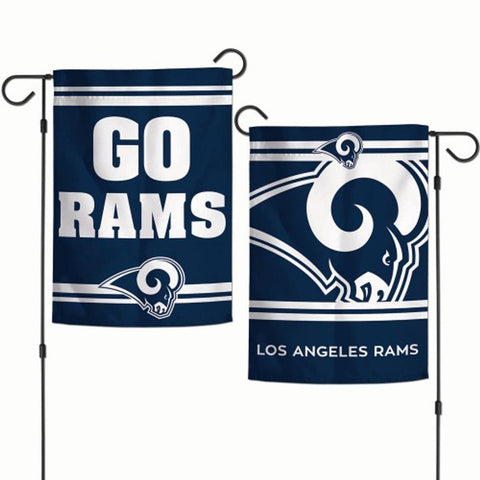Los Angeles Rams Flag 12x18 Garden Style 2 Sided Slogan Design Special Order