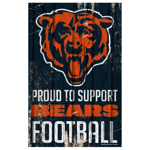 Chicago Bears Sign 11x17 Wood Proud to Support Design 