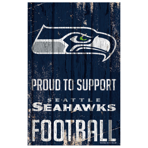 Seattle Seahawks Sign 11x17 Wood Proud to Support Design 