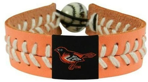Baltimore Orioles Bracelet Team Color Baseball Peach Leather White Thread 